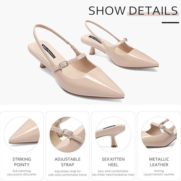 32-NIB SLINGBACK KITTEN HEELS POINTED TOE SHOES - Picture 6 of 6